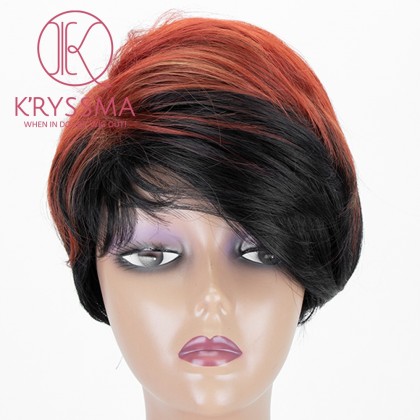 Orange To Black Lace Front Wig 2 Tones Short Wavy Synthetic Wig For Women Heat Resistant