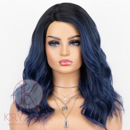 Ombre Dark Blue Wigs Short Bob Synthetic Wig With Side Parting