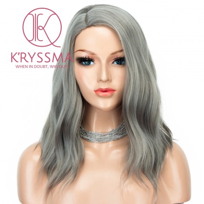 Ash Gray None Lace Bob Wig Short Wavy Glueless Synthetic Wigs For Women