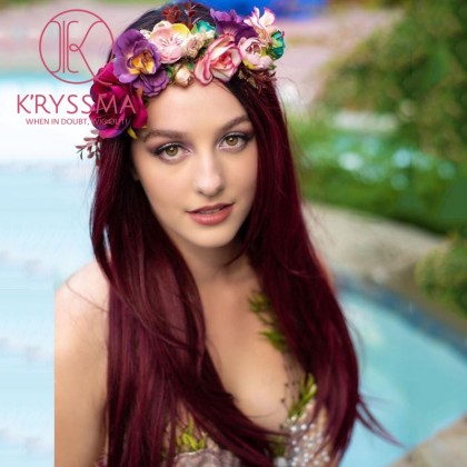 Ombre Burgundy Long Natural Straight Synthetic Wig with Bangs 20 Inches 