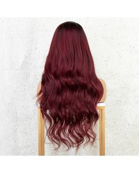 Ombre Wine Red Long Wavy Synthetic Non-Lace Wigs Burgundy 99j 22 Inches