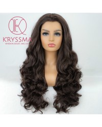 Chocolate Brown Long Wavy Synthetic Lace Front Wigs With Widow's Peak