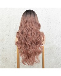 Pastel Pink Long Wavy Lace Front Wig Ombre Rose Blonde