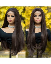 Natural Brown Lace Front Wigs 4" Deep Parting Glueless Long Straight Synthetic Wig Heat Resistant Brown Wigs for Women Daily Wear 22 Inches