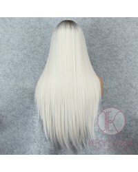  K'ryssma Ombre Platinum Blonde Wig with Dark Roots Middle Parting Wavy Long Synthetic Wig Full Machine Made 22 inches
