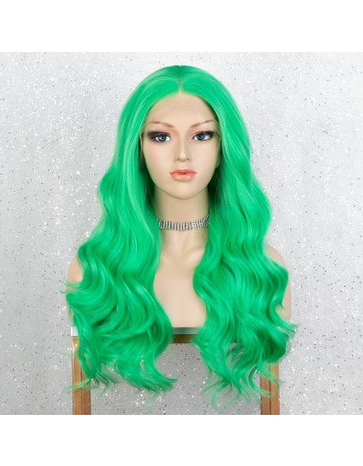 Green Lace Front Wigs Heat Resistant Natural Long Wavy Synthetic Hair Wig for Party Drag Queen Green Wig