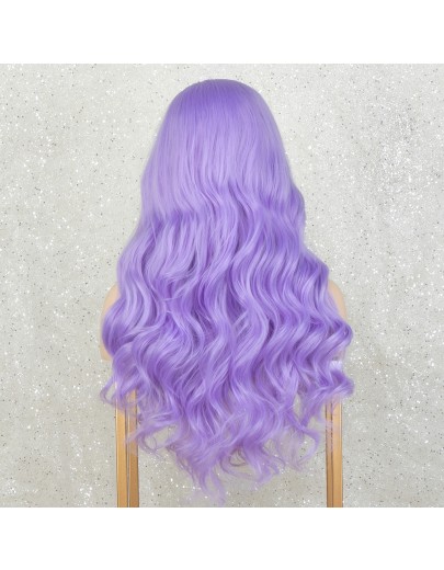 K'ryssma Wavy Lace Front Wigs Lavender Purple Synthetic Wigs for Women Lavender Purple Wig for Cosplay
