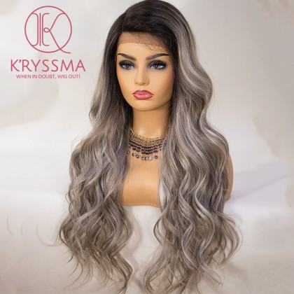 Olivia Recommend: Grey Lace Front Wig Ombre Long Wavy 22 Inches