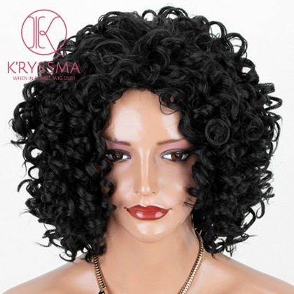 Black Short Short Bob curly Synthetic Wig Heat Resistant 12 inches