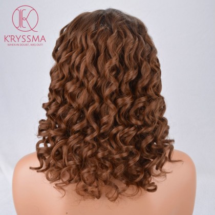 Brown Short Bob Curly Synthetic None-Lace Wig Heat Resistant 12 inches