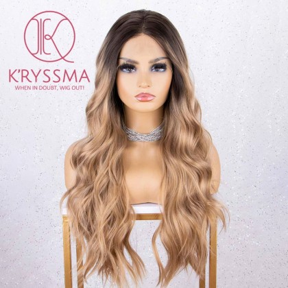 Dirty Blonde Lace Front Wig with Dark Roots Ombre Wavy Wigs