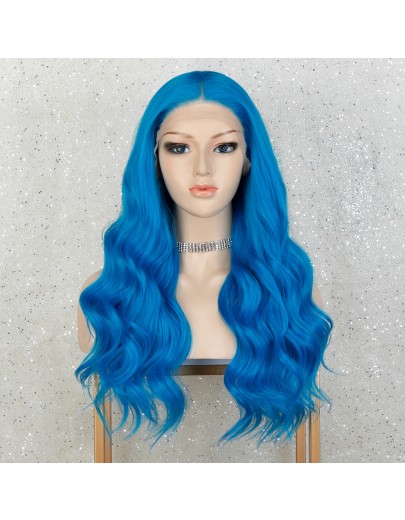K'ryssma Blue Lace Front Wigs Long Blue Wig Wavy Synthetic Wigs for Cosplay Party Halloween