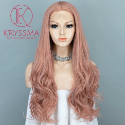 Orange Pink Long Natural Wavy Synthetic Lace Front Wig