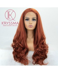 #360 Copper Red Long Wavy Free Parting Synthetic Wigs 20/22/24/26 inches