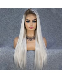 Ombre Blonde Natural Hairline Long Silk Platinum Lace Front Synthetic Wig
