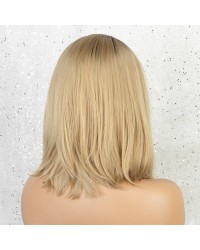 K'ryssma Ombre Blonde Lace Front Wig with Dark Roots Straight Blonde Bob Synthetic Wigs for Women Blonde Wig for Daily Wear