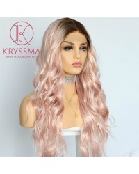 Baby Pink Long Wavy Ombre Lace Front Wig 22 Inches