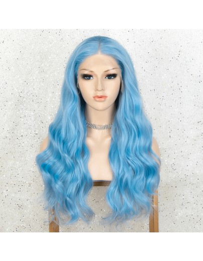 K'ryssma Blue Lace Front Wig Long Wavy Synthetic Wigs for Women Blue Wig for Cosplay