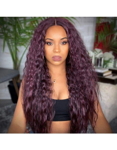 Blonde/Burgundy Wavy Curly Long Lace Front Wig 22 Inches