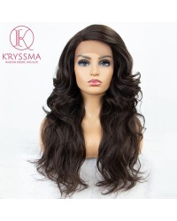 Brown Wavy Synthetic Wig 20 Inches Medium Length L Part Lace Wigs with Right Side Parting