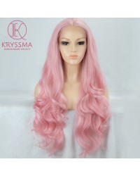 Baby Pink Long Wavy Lace Front Wig 22 Inches