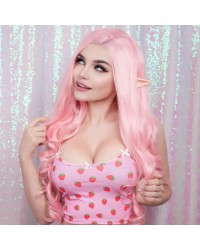 Baby Pink Long Wavy Lace Front Wig 22 Inches