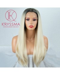 Ombre Blonde Long Straight Lace Front Wigs with Dark Roots