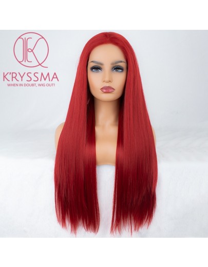 Red Long Straight Synthetic Lace Front Wig