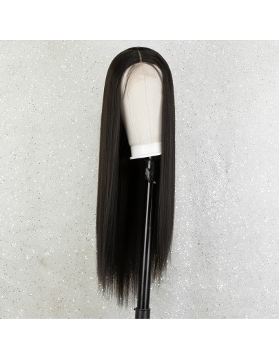 K'ryssma Black Lace Front Wig 1x4 T Part Synthetic Wigs for Women Long Straight Black Wigs Heat Resistant