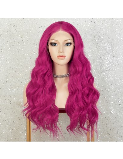 K'ryssma Hot Pink Lace Front Wigs Long Wavy Synthetic Wigs for Women Hot Pink Wig for Cosplay Party Halloween