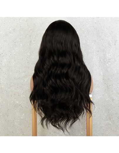 K'ryssma Black Lace Front Wig 1x4 T Part Synthetic Wigs for Women Long Wavy Black Wigs Heat Resistant