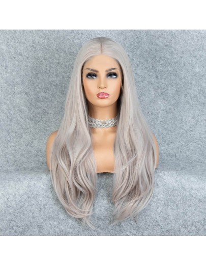 Siver Gray Long Natural Straight Synthetic Wig 22 inches