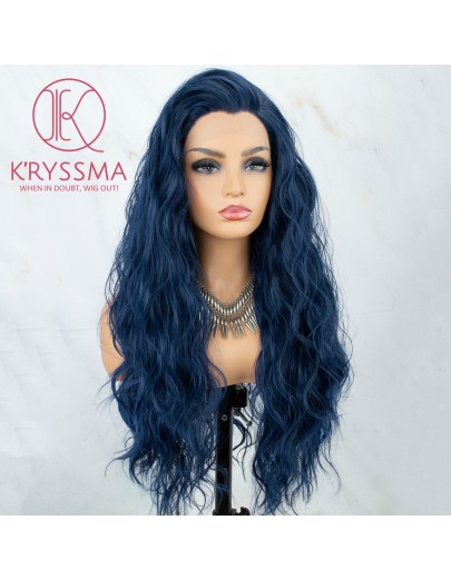 Blue Wavy Long Synthetic Wigs with Widow's Peak 22 Inches