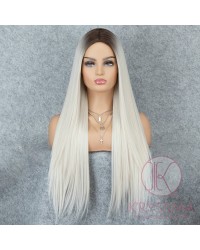  K'ryssma Ombre Platinum Blonde Wig with Dark Roots Middle Parting Wavy Long Synthetic Wig Full Machine Made 22 inches