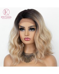 Ombre Blonde Lace Front Wigs for Women Short Wavy Synthetic Wig