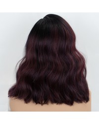 Ombre Bungundy Wavy L Part Wig Shoulder Length Wine Red Synthetic Wigs