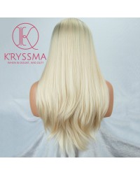 Ombre Blonde Long Straight Lace Front Wigs with Dark Roots