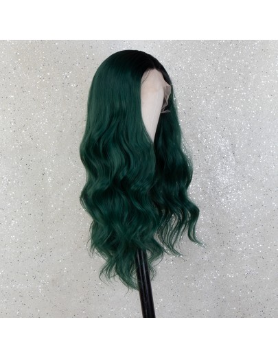 K'ryssma Dark Green Lace Front Wig T Part Synthetic Wig wtih 4 Inch Deep Parting Dark Green Wigs for Women