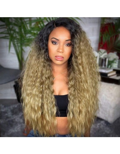 Ombre Blonde Wavy Curly Long Lace Front Wig 22 Inches